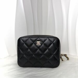 CHANEL Black Quilted Caviar Mini Camera Case Crossbody LGHW